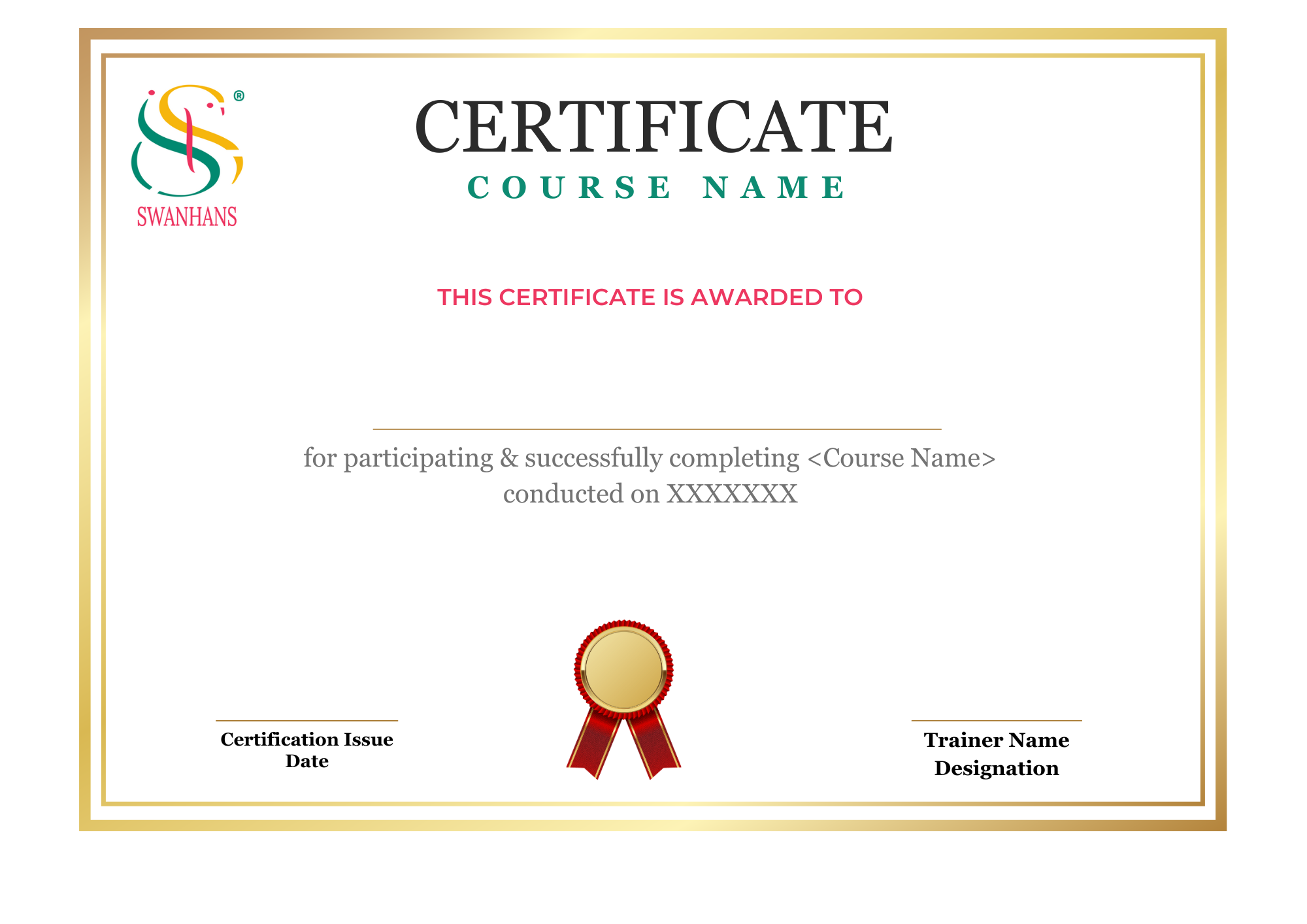 Sample Certificate - Short Integrated Course